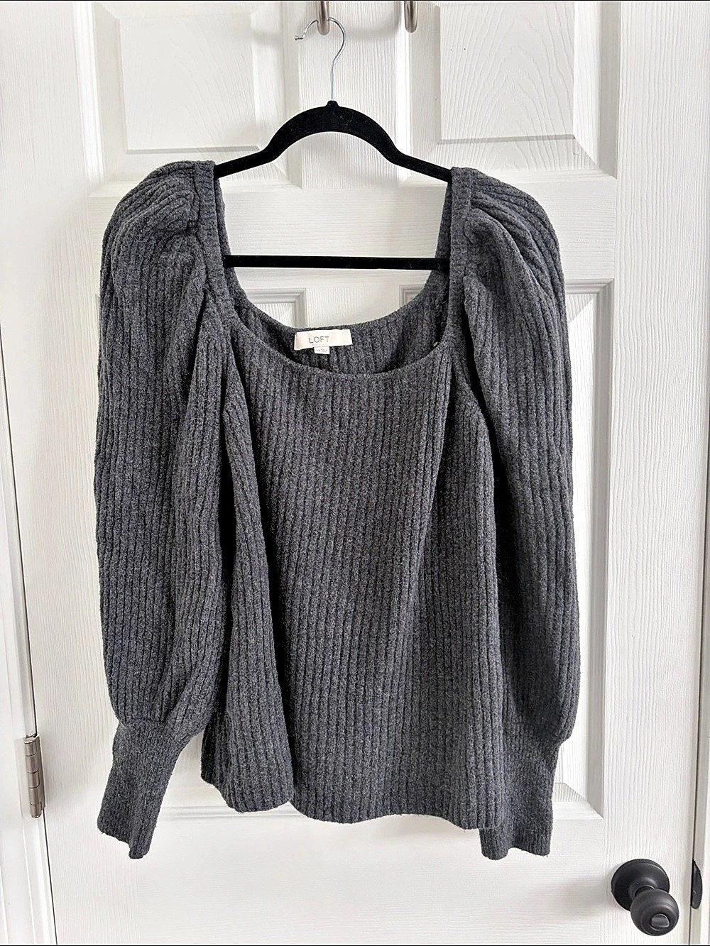 LOFT Ribbed Balloon Sleeve Sweater in Gray XXL Like New
